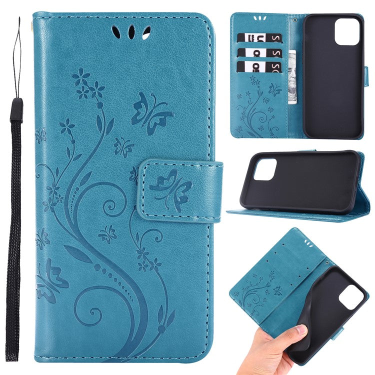 Imprint Butterfly Flower Leather Cover with Wallet for iPhone 12 Pro/1