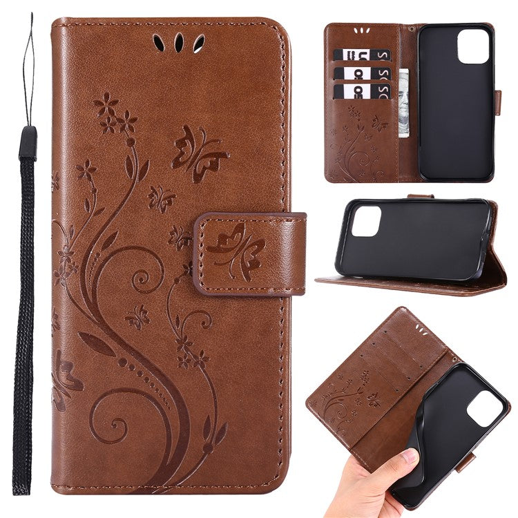 Imprint Butterfly Flower Leather Cover with Wallet for iPhone 12 Pro/1
