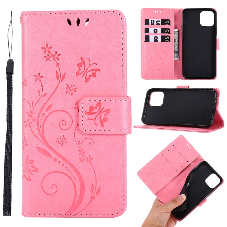 Imprint Butterfly Flower Leather Cover with Wallet for iPhone 12 Pro/1