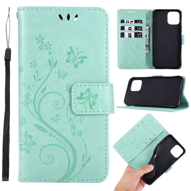 Imprint Butterfly Flower Leather Cover with Wallet for iPhone 12 Pro/1