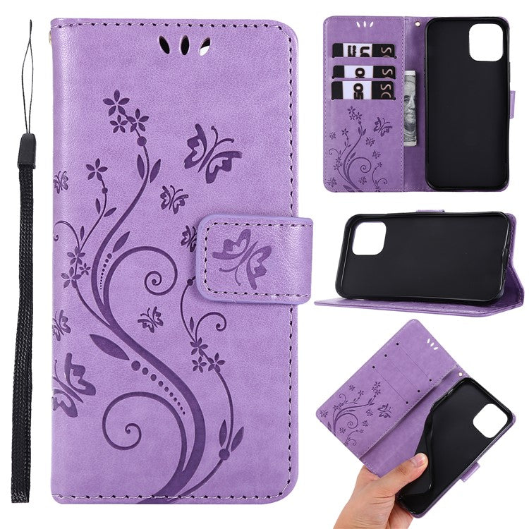 Imprint Butterfly Flower Leather Cover with Wallet for iPhone 12 Pro/1