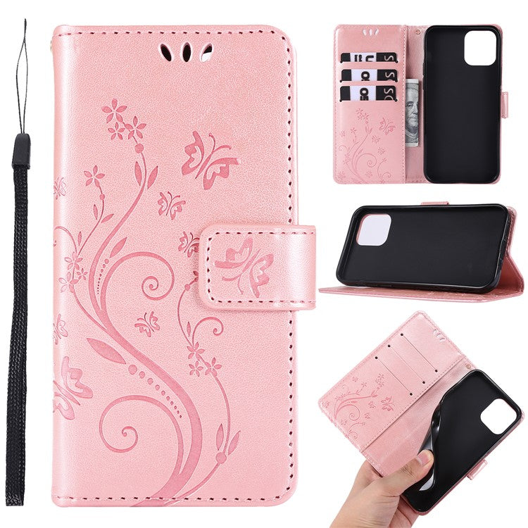 Imprint Butterfly Flower Leather Cover with Wallet for iPhone 12 Pro/1