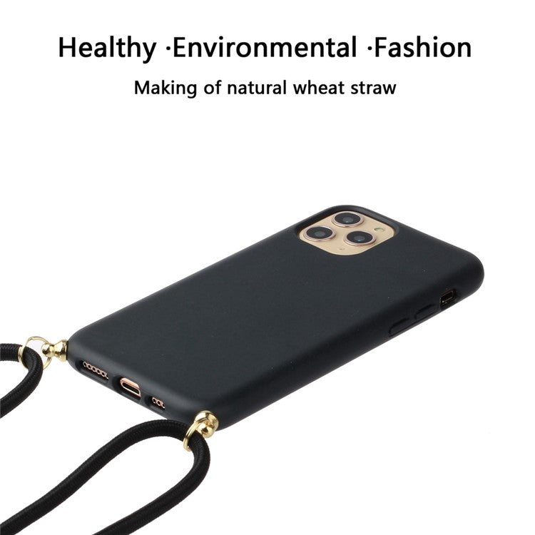 For iPhone 12 Pro/12 6.1 inch Natural Wheat Straw Soft TPU Phone Cover with Multi-function Stra