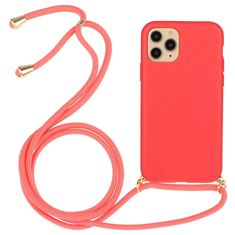 For iPhone 12 Pro/12 6.1 inch Natural Wheat Straw Soft TPU Phone Cover with Multi-function Stra