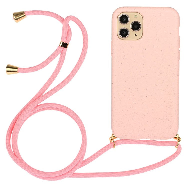 For iPhone 12 Pro/12 6.1 inch Natural Wheat Straw Soft TPU Phone Cover with Multi-function Stra