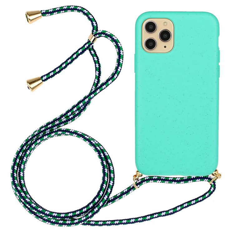 For iPhone 12 Pro/12 6.1 inch Natural Wheat Straw Soft TPU Phone Cover with Multi-function Stra