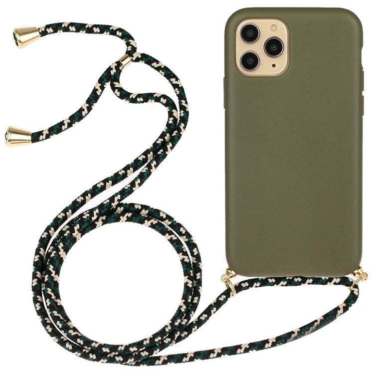For iPhone 12 Pro/12 6.1 inch Natural Wheat Straw Soft TPU Phone Cover with Multi-function Stra