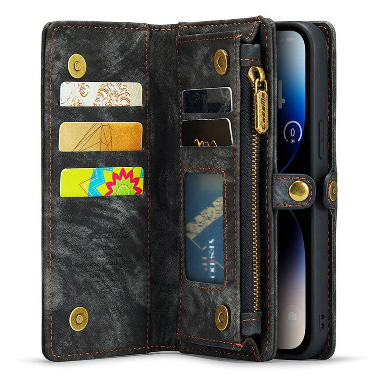 CASEME 008-serien för iPhone 12 6,1 tums telefonfodral med blixtlåsficka Plånboksställ TPU+PU Läder Magnetiskt avtagbart telefonskydd mot repor