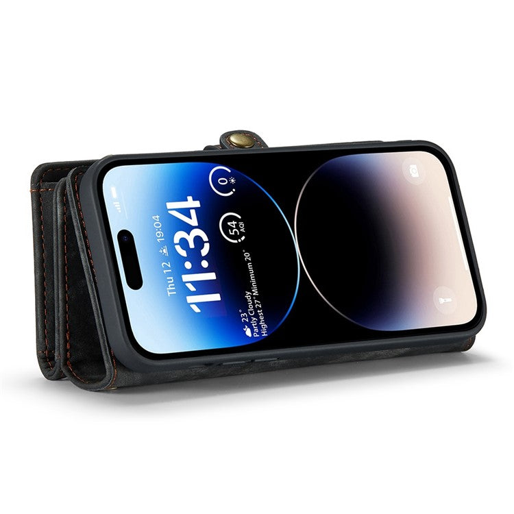 CASEME 008-serien för iPhone 12 6,1 tums telefonfodral med blixtlåsficka Plånboksställ TPU+PU Läder Magnetiskt avtagbart telefonskydd mot repor