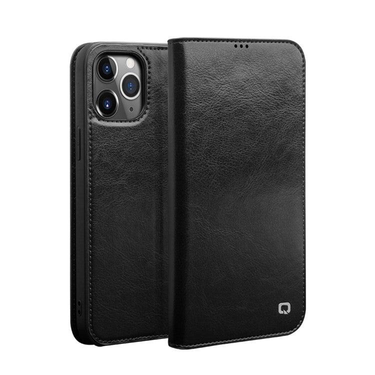QIALINO For iPhone 12 Pro Max 6.7 inch Genuine Cowhide Leather Phone Case Wallet Stand Shockproof Protective Cove