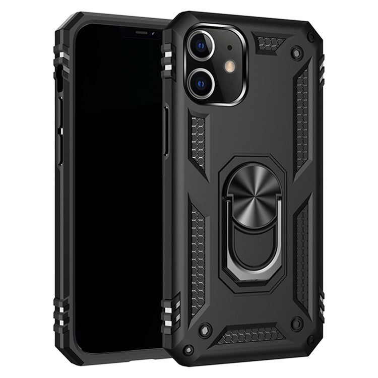 Anti-drop PC + TPU Hybrid Cell Phone Cover with Ring Kickstand for iPhone 12/12 Pr