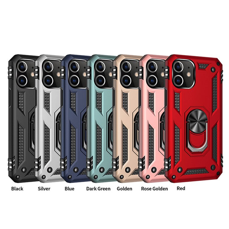 Anti-drop PC + TPU Hybrid Cell Phone Cover with Ring Kickstand for iPhone 12/12 Pr