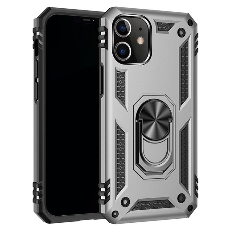 Anti-drop PC + TPU Hybrid Cell Phone Cover with Ring Kickstand for iPhone 12/12 Pr