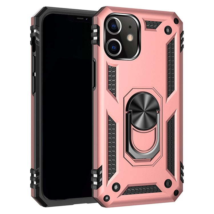 Anti-drop PC + TPU Hybrid Cell Phone Cover with Ring Kickstand for iPhone 12/12 Pr