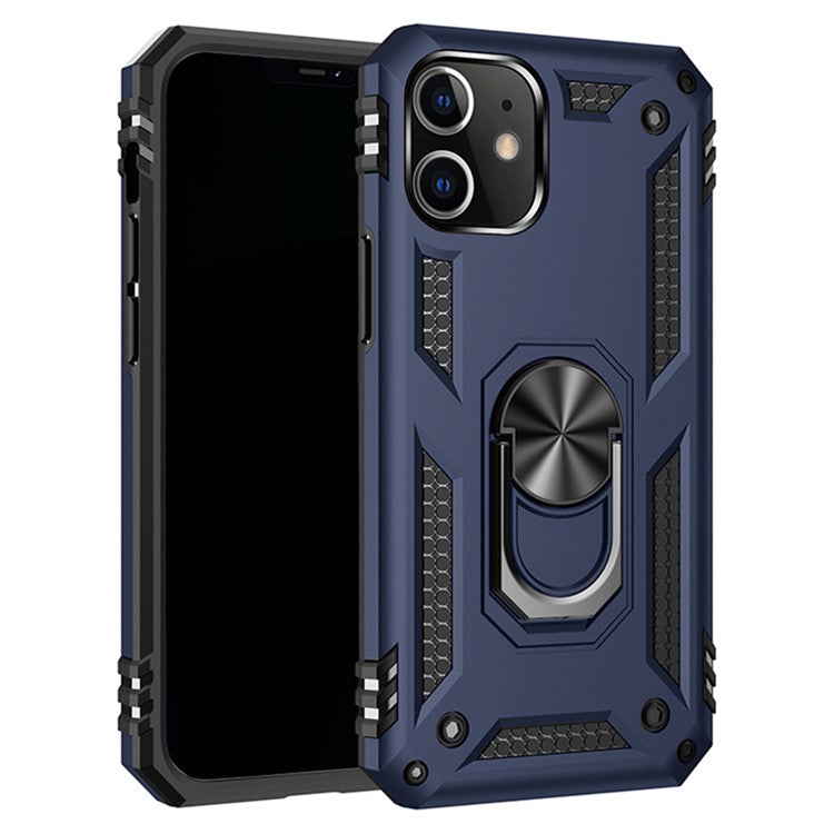 Anti-drop PC + TPU Hybrid Cell Phone Cover with Ring Kickstand for iPhone 12/12 Pr