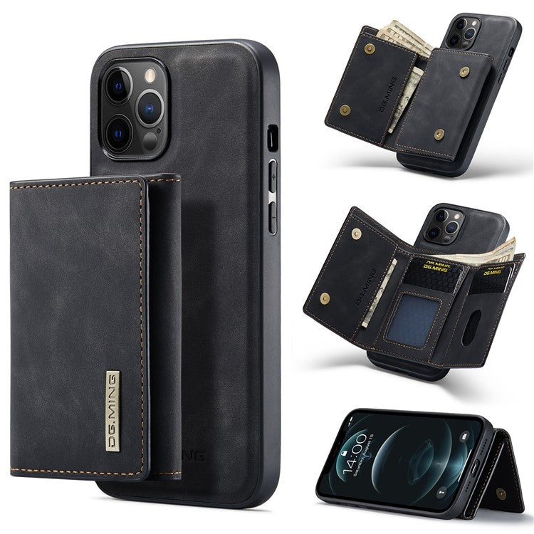 DG.MING M1 Series PU Leather Kickstand Protective Phone Case Shell with Magnetic Tri-fold Wallet for iPhone 12 Pro Max 6.7 inc