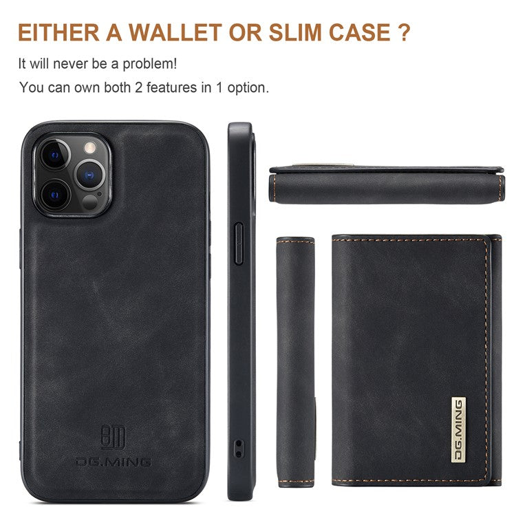 DG.MING M1 Series PU Leather Kickstand Protective Phone Case Shell with Magnetic Tri-fold Wallet for iPhone 12 Pro Max 6.7 inc