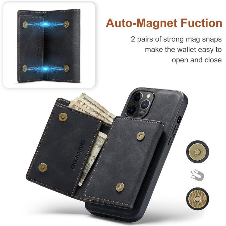 DG.MING M1 Series PU Leather Kickstand Protective Phone Case Shell with Magnetic Tri-fold Wallet for iPhone 12 Pro Max 6.7 inc
