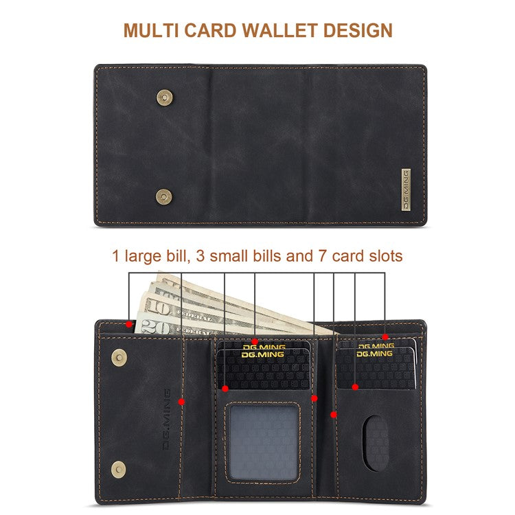 DG.MING M1 Series PU Leather Kickstand Protective Phone Case Shell with Magnetic Tri-fold Wallet for iPhone 12 Pro Max 6.7 inc