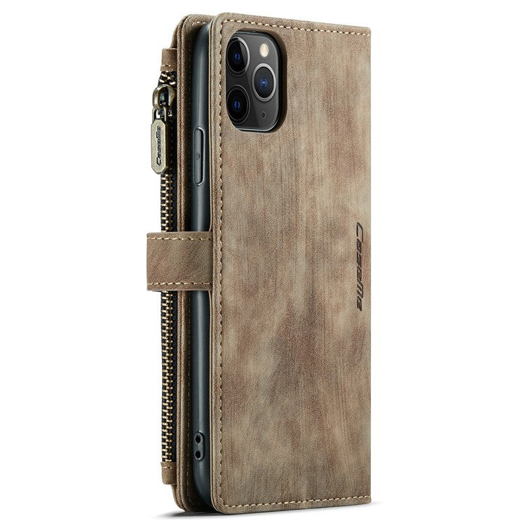 För iPhone 11 Pro Max telefonfodral med rem CASEME C30 Dragkedja Flerkortshållare PU-läderfodral