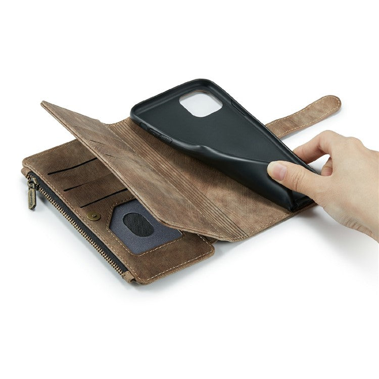 För iPhone 11 Pro Max telefonfodral med rem CASEME C30 Dragkedja Flerkortshållare PU-läderfodral