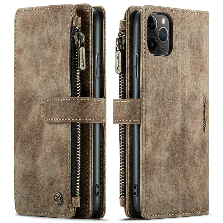 För iPhone 11 Pro Max telefonfodral med rem CASEME C30 Dragkedja Flerkortshållare PU-läderfodral