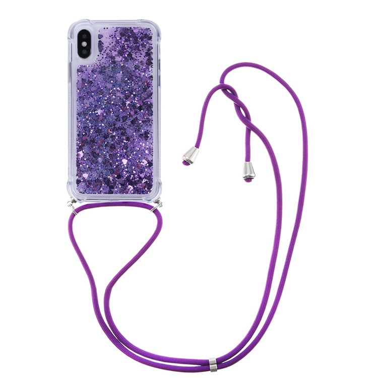 Glitter Quicksand Soft TPU Phone Case with Anti-lost Lanyard for iPhone X/Xs