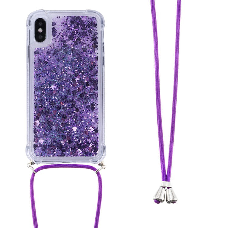Glitter Quicksand Soft TPU Phone Case with Anti-lost Lanyard for iPhone X/Xs