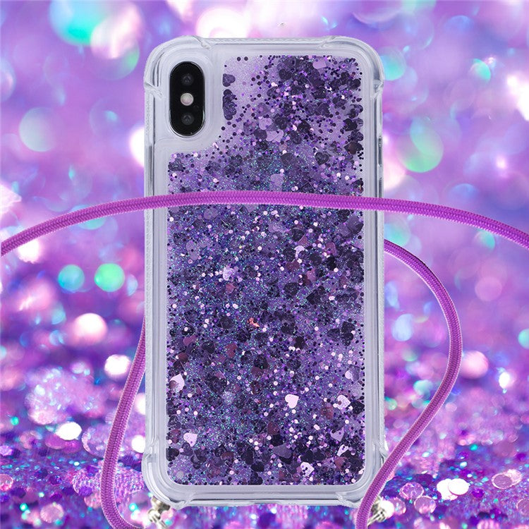 Glitter Quicksand Soft TPU Phone Case with Anti-lost Lanyard for iPhone X/Xs