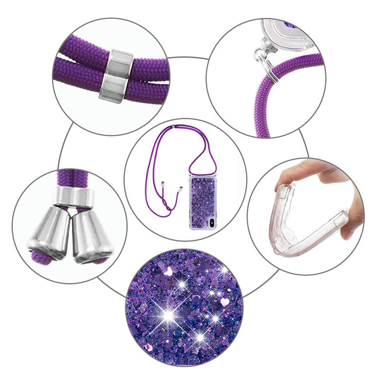 Glitter Quicksand Soft TPU Phone Case with Anti-lost Lanyard for iPhone X/Xs