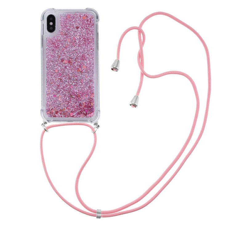 Glitter Quicksand Soft TPU Phone Case with Anti-lost Lanyard for iPhone X/Xs