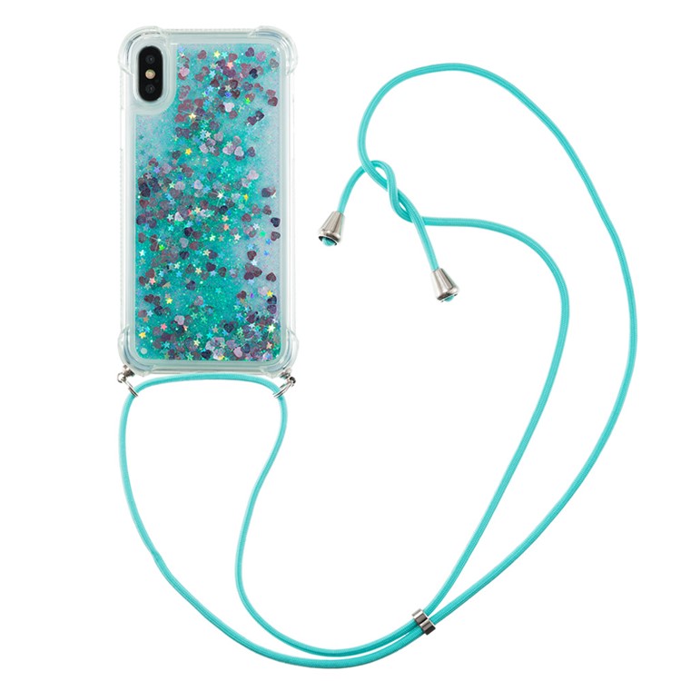 Glitter Quicksand Soft TPU Phone Case with Anti-lost Lanyard for iPhone X/Xs