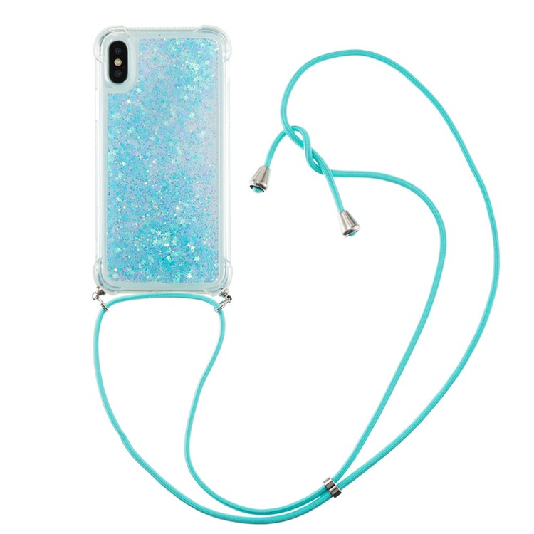 Glitter Quicksand Soft TPU Phone Case with Anti-lost Lanyard for iPhone X/Xs