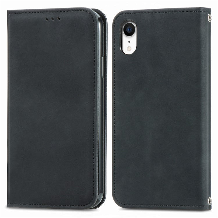 For iPhone XR 6.1 inch Card Slots Design Retro Skin-Touch Feeling PU Leather Full-protection Phone Stand Case Magnetic Cove