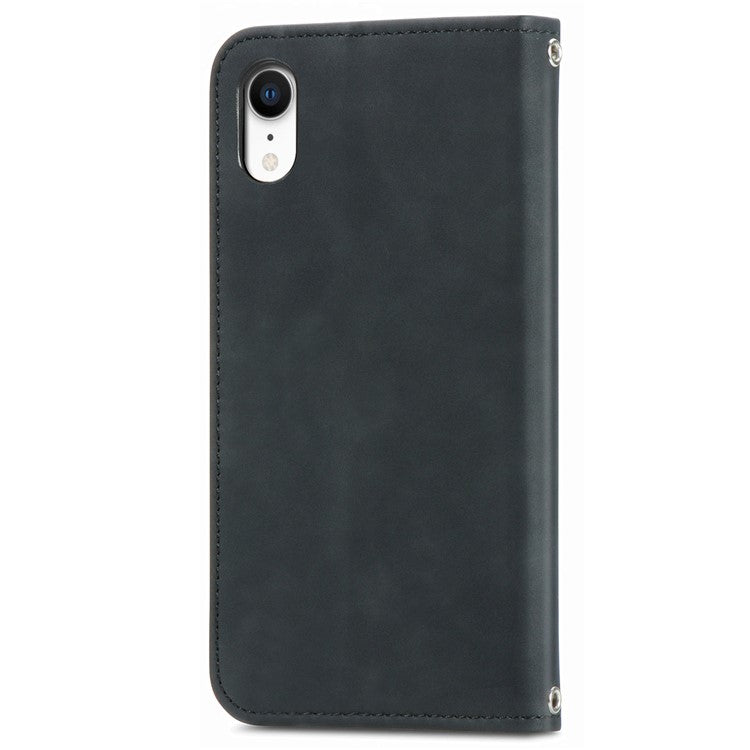 For iPhone XR 6.1 inch Card Slots Design Retro Skin-Touch Feeling PU Leather Full-protection Phone Stand Case Magnetic Cove