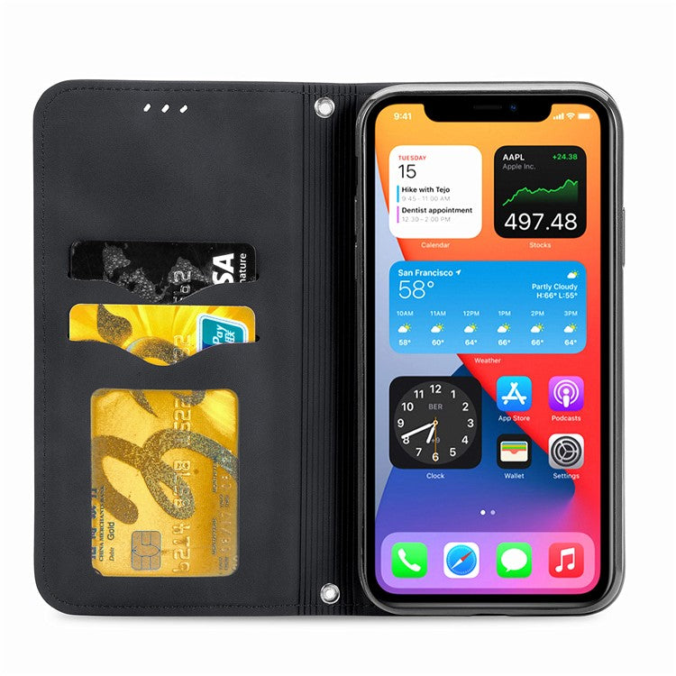 For iPhone XR 6.1 inch Card Slots Design Retro Skin-Touch Feeling PU Leather Full-protection Phone Stand Case Magnetic Cove