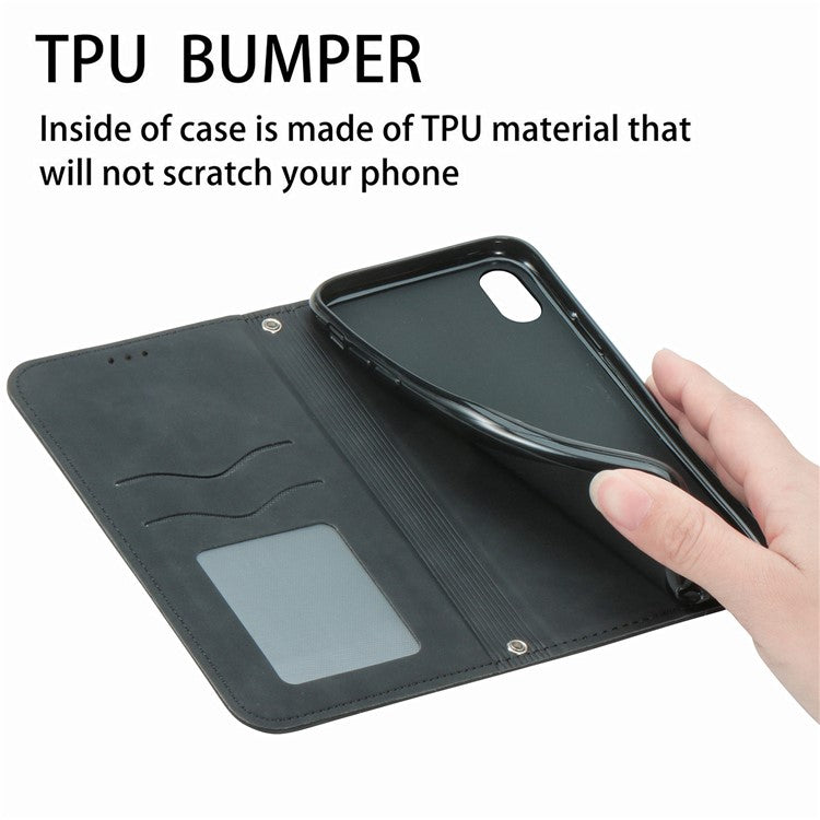 For iPhone XR 6.1 inch Card Slots Design Retro Skin-Touch Feeling PU Leather Full-protection Phone Stand Case Magnetic Cove