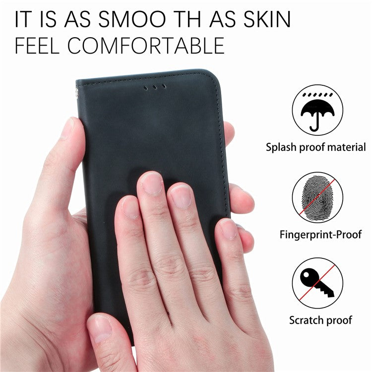 For iPhone XR 6.1 inch Card Slots Design Retro Skin-Touch Feeling PU Leather Full-protection Phone Stand Case Magnetic Cove