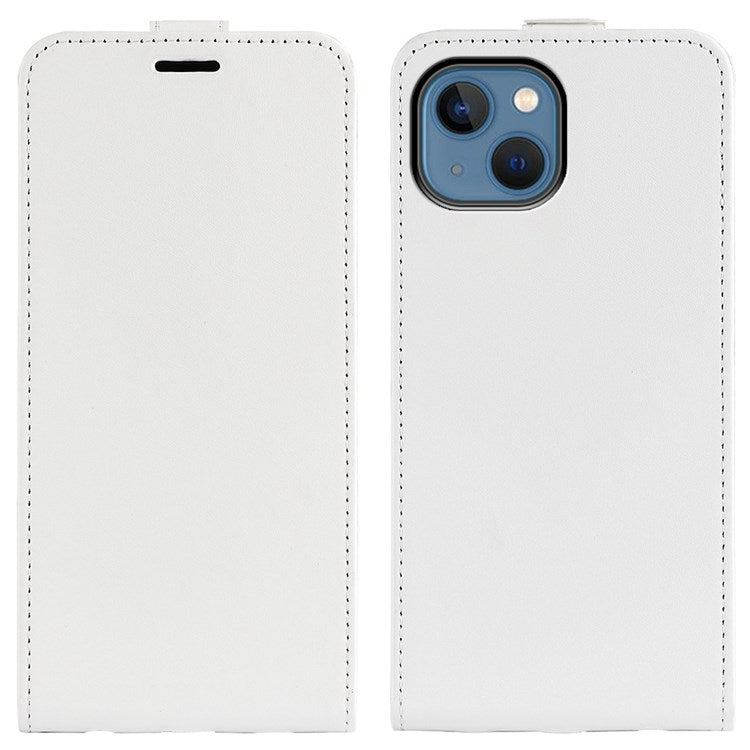 För iPhone 14 Plus 6,7 tum Slagsäkert vertikalt flipfodral Crazy Horse Texture PU-läder Magnetlås Telefonskydd med korthållare