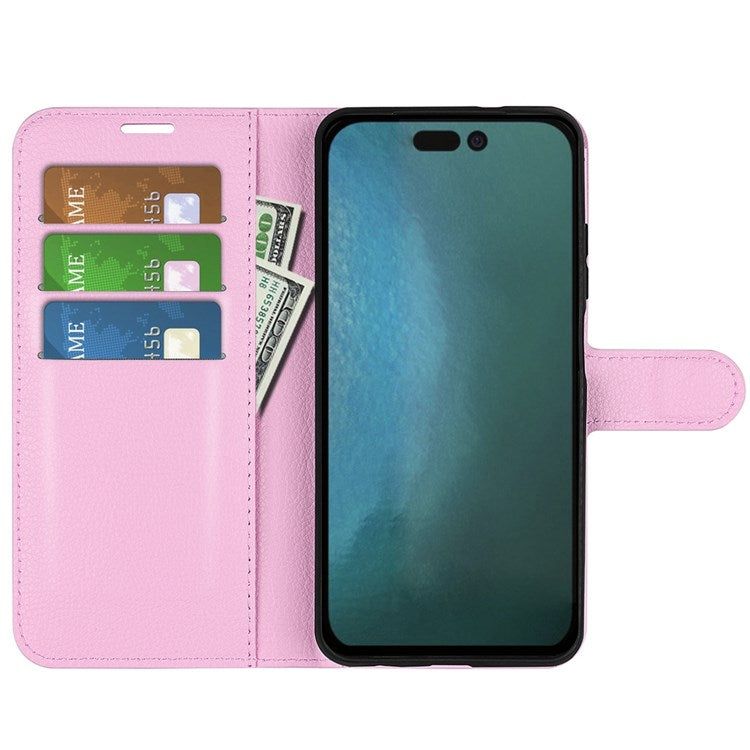 För iPhone 14 Plus 6,7 tum Litchi Texture PU Läder Kollisionssäker Stand Flip Cover Fullt skyddande plånboksfodral