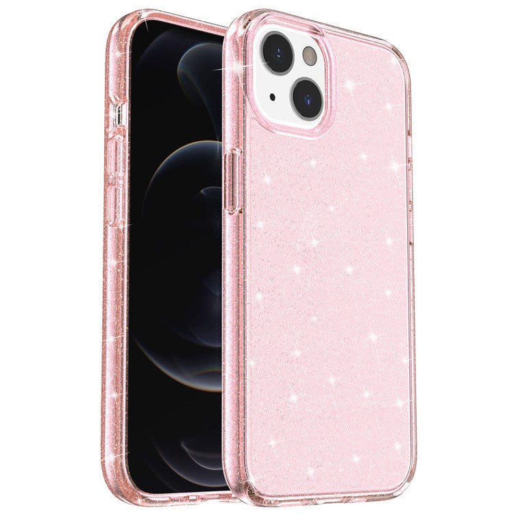 För iPhone 15 stötsäkert skyddsfodral Sparkly Glitter Hard PC + Mjukt TPU-telefonskal