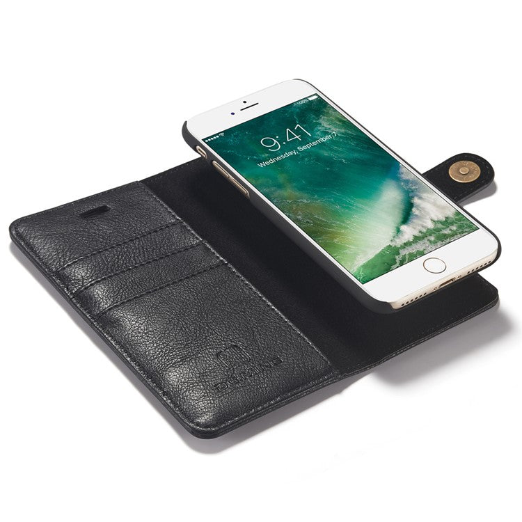 DG.MING Split Leather Wallet Cover with Detachable PC Back Shell for iPhone SE (2020) / SE (2022) / 8 /