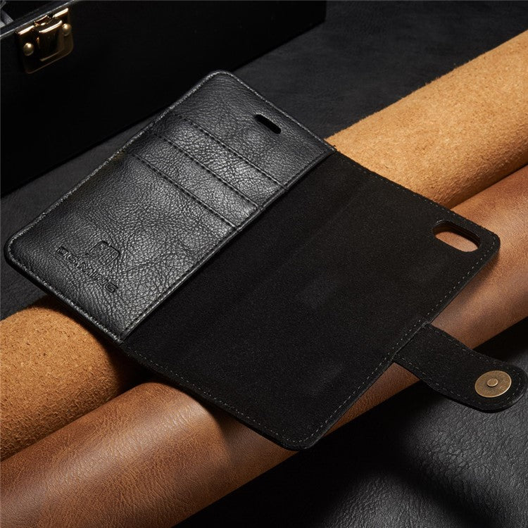DG.MING Split Leather Wallet Cover with Detachable PC Back Shell for iPhone SE (2020) / SE (2022) / 8 /