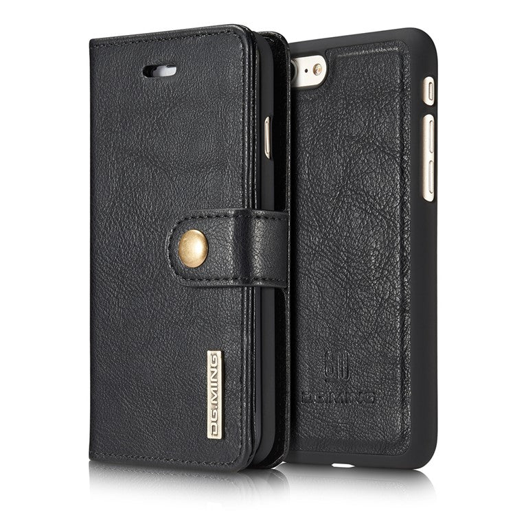 DG.MING Split Leather Wallet Cover with Detachable PC Back Shell for iPhone SE (2020) / SE (2022) / 8 /