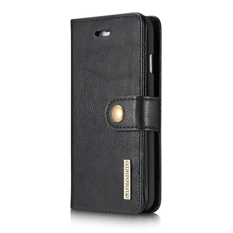 DG.MING Split Leather Wallet Cover with Detachable PC Back Shell for iPhone SE (2020) / SE (2022) / 8 /