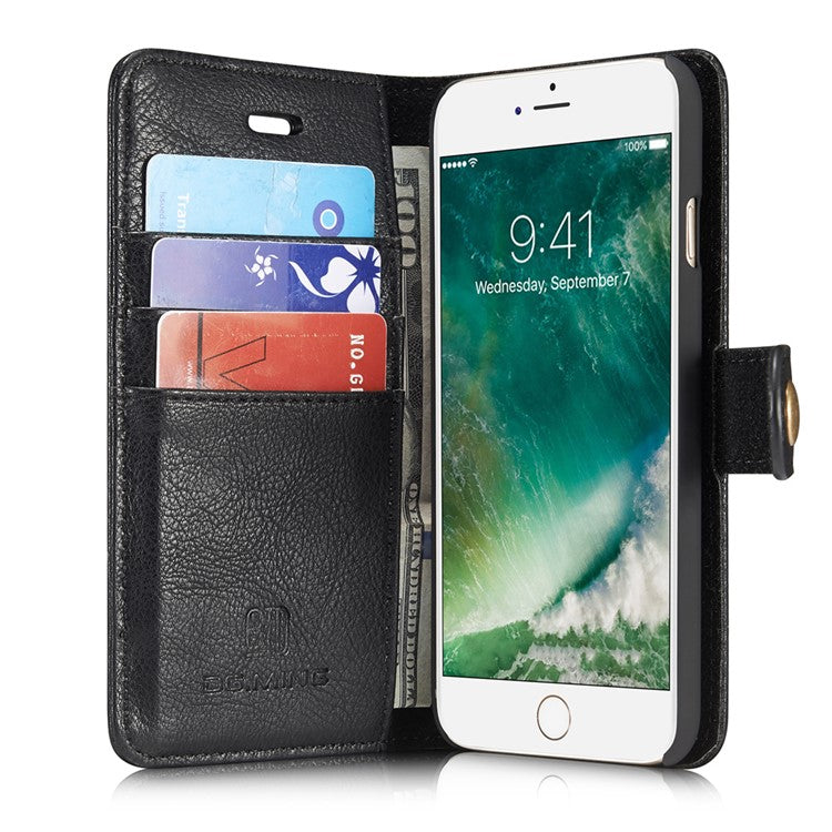 DG.MING Split Leather Wallet Cover with Detachable PC Back Shell for iPhone SE (2020) / SE (2022) / 8 /