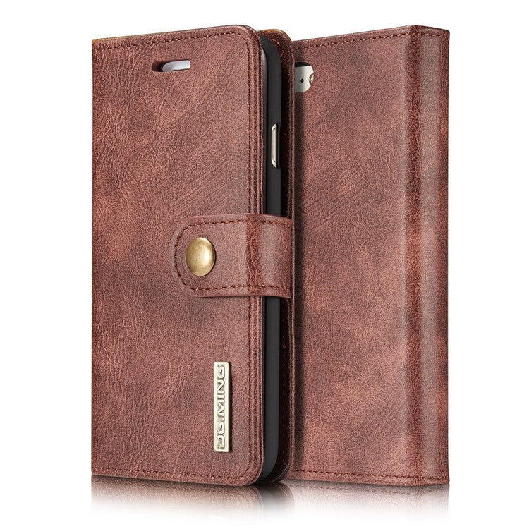 DG.MING Split Leather Wallet Cover with Detachable PC Back Shell for iPhone SE (2020) / SE (2022) / 8 /
