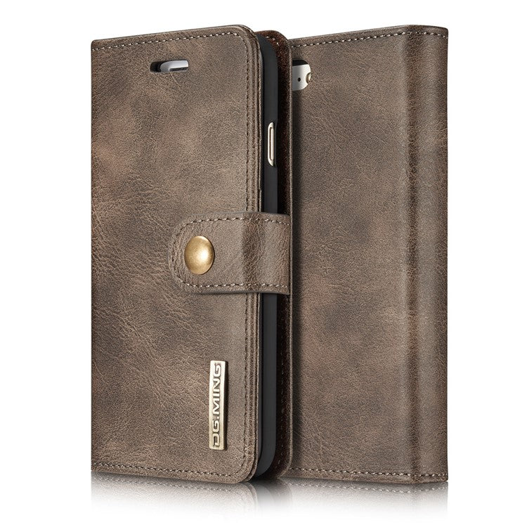 DG.MING Split Leather Wallet Cover with Detachable PC Back Shell for iPhone SE (2020) / SE (2022) / 8 /