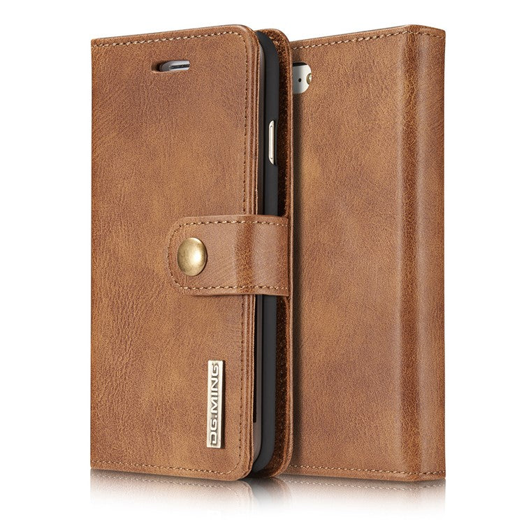 DG.MING Split Leather Wallet Cover with Detachable PC Back Shell for iPhone SE (2020) / SE (2022) / 8 /