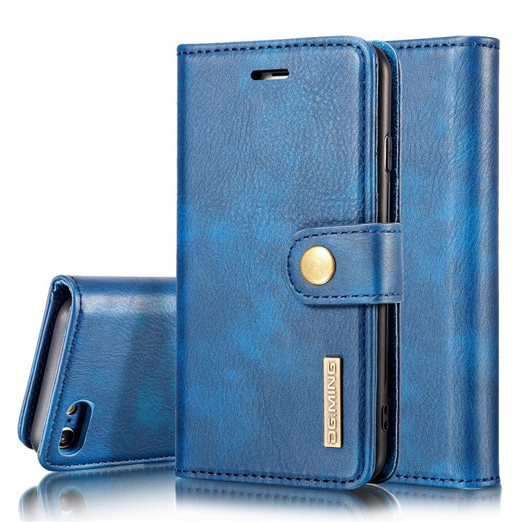 DG.MING Split Leather Wallet Cover with Detachable PC Back Shell for iPhone SE (2020) / SE (2022) / 8 /